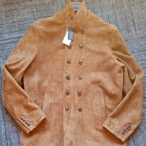 John Varvatos BRUSHED SUEDE DOUBLE BREASTED COAT IN WALNUT